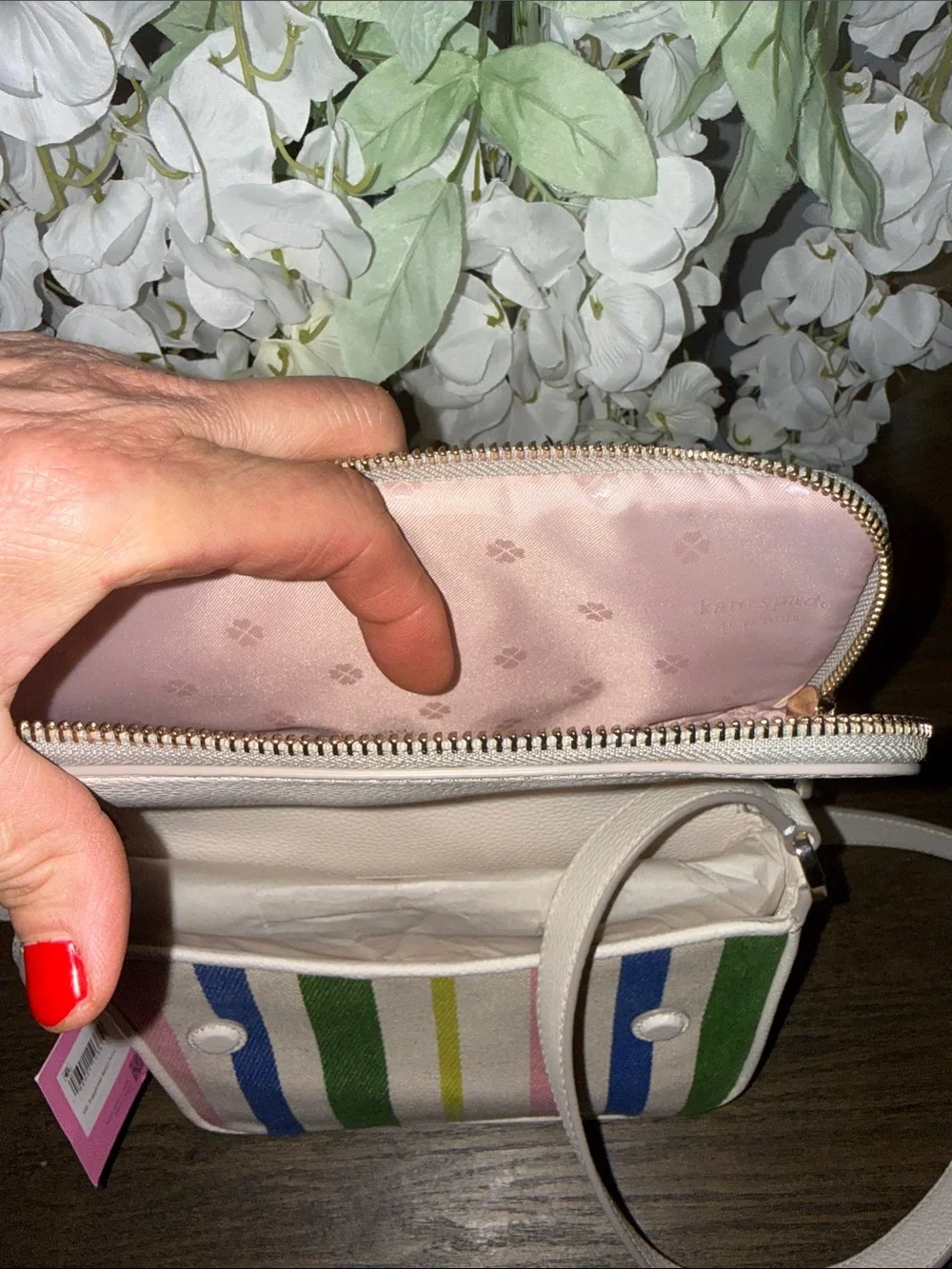 kate spade White Leather Crossbody with Multicolor Stripe Panel